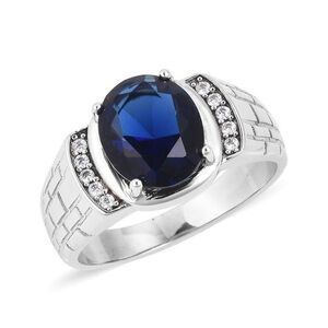Ring Simulated Diamond and Blue Sapphire Size